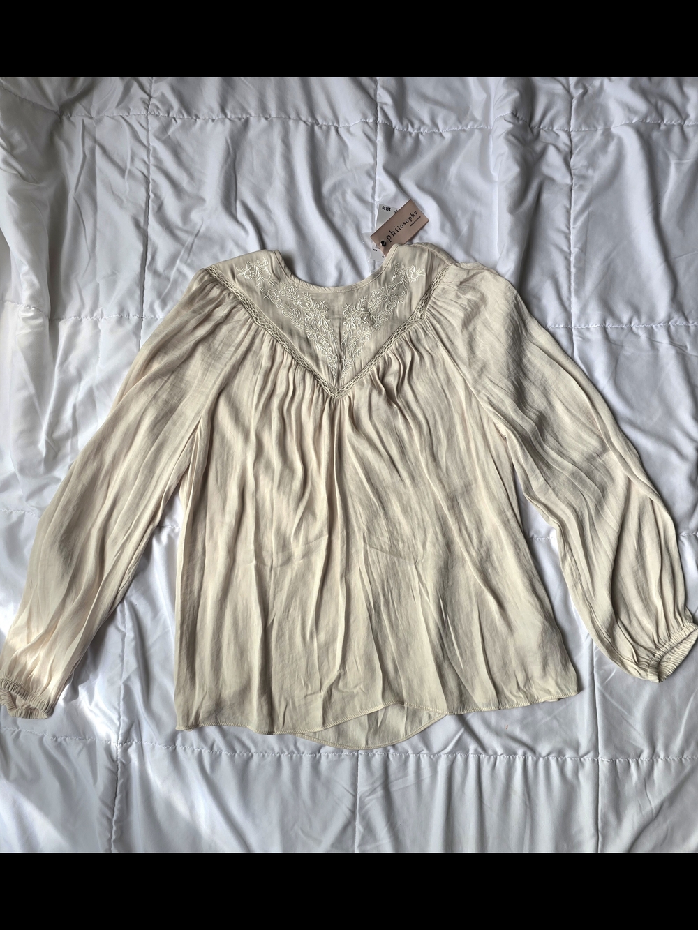 Philosophy Cream Long-Sleeve Embroidered V-Yoke Blouse